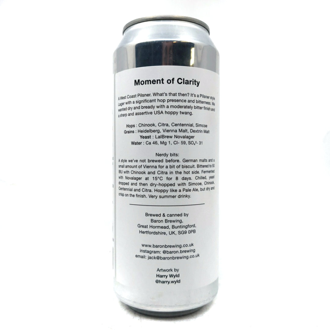 Baron Brewing Moment of Clarity West Coast Pilsner 5.4% (500ml can)-Hop Burns & Black