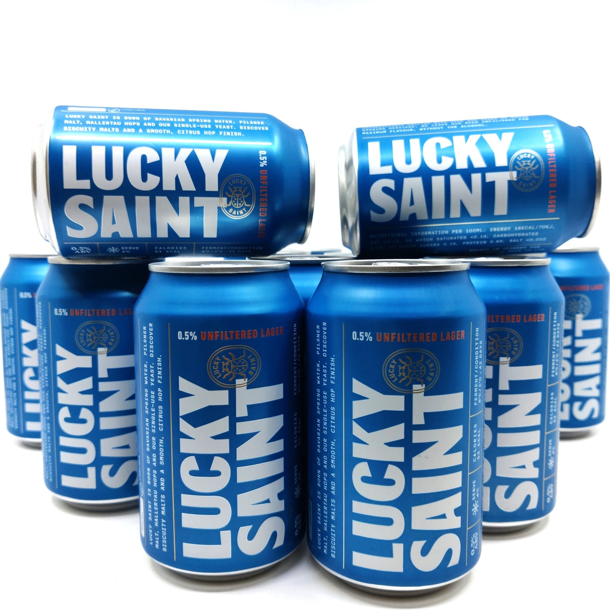 Lucky Saint Alcohol Free Unfiltered Lager 0.5% CASE (24 x 330ml cans)-Hop Burns & Black