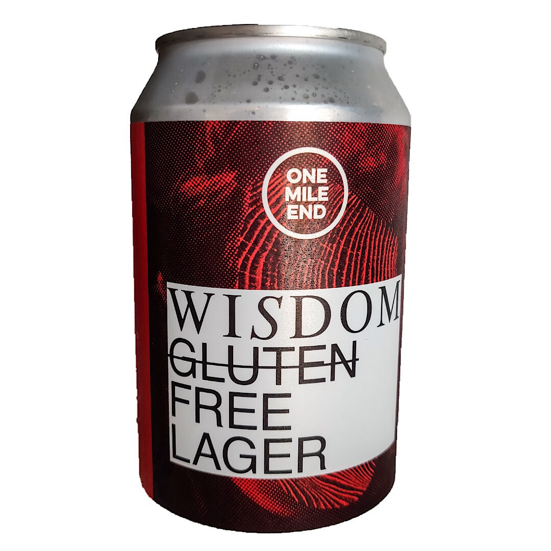 One Mile End Wisdom Gluten Free Lager 4.6% (330ml can)-Hop Burns & Black