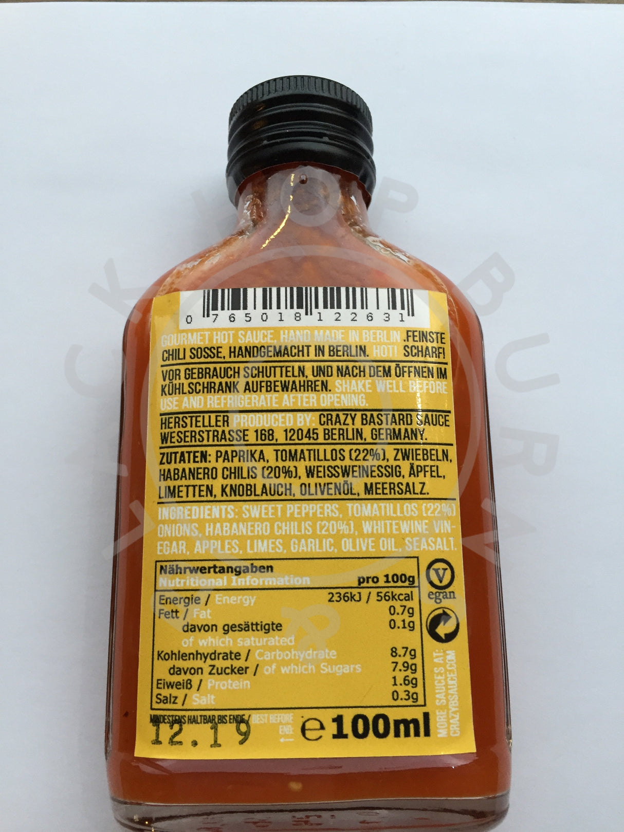 Crazy Bastard Sauce Habanero & Tomatillo Hot Sauce (100ml)-Hop Burns & Black