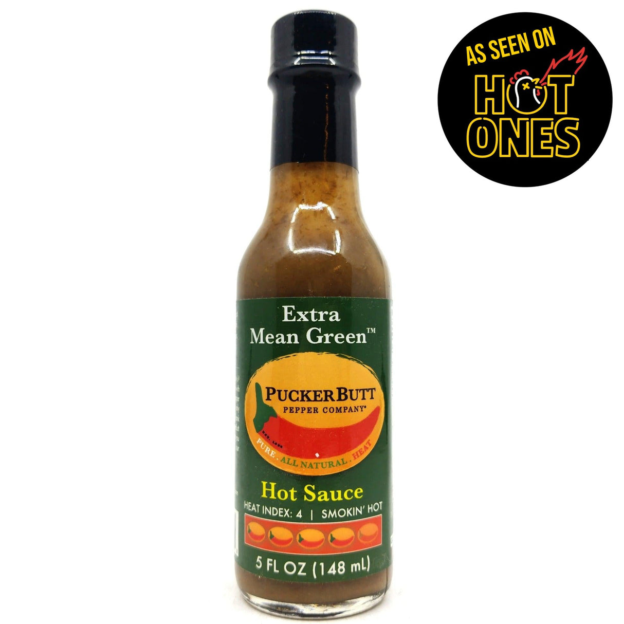 PuckerButt Extra Mean Green Hot Sauce (medium) (148ml)-Hop Burns & Black