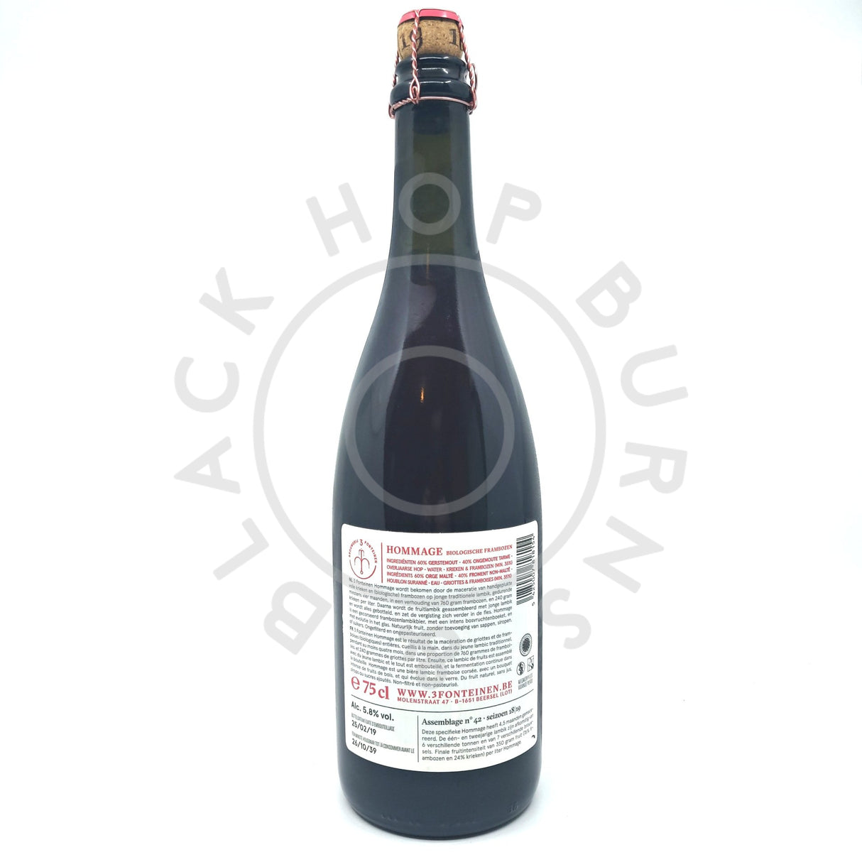 3 Fonteinen Hommage Bio Frambozen 2018/19 Blend 42 5.8% (750ml)-Hop Burns & Black