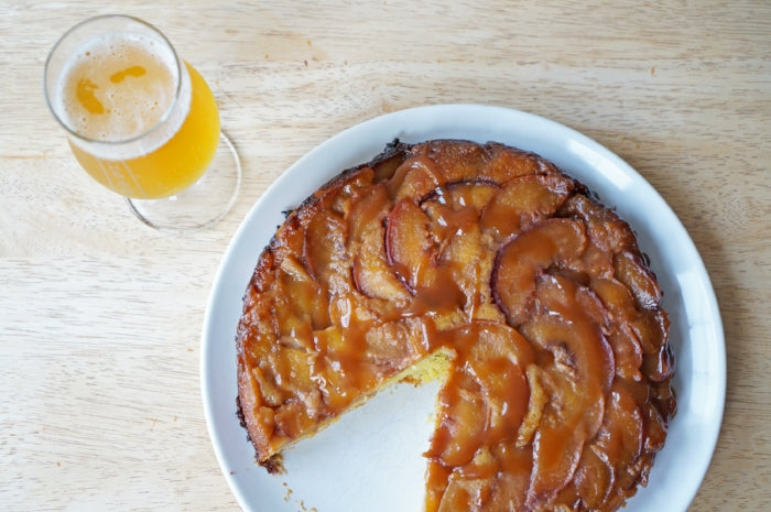 The Beer Lover’s Table: Peach Upside Down Cake with Miso Caramel and Evil Twin Sumo in a Sidecar IPA