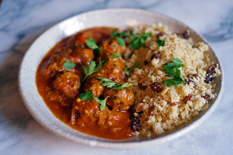 Wine & Food Killers: Spiced Lamb Meatballs with Saffron-Tomato Sauce and Couscous and Cantina Giardino Re Rosso 2019