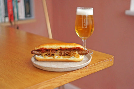 The Beer Lover's Table: Merguez Hot Dogs with Caramelised Onions & Yoghurt Sauce and Newbarns Festival Bier