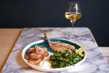 Wine & Food Killers: Mackerel with Herb Salad and Crispy Sumac Potatoes and Constantina Sotelo Rosalía