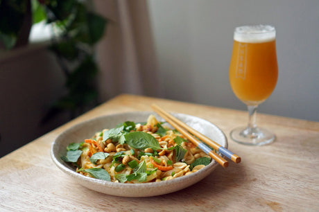 The Beer Lover’s Table: Peanut Noodles With Fried Halloumi and Polly’s Brew Co Simcoe Mosaic IPA
