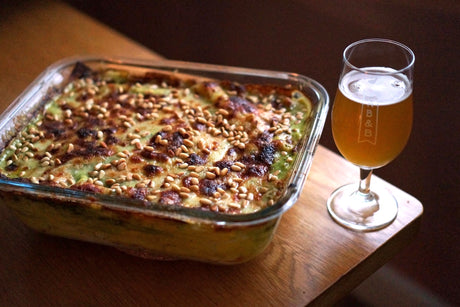 The Beer Lover's Table: Wild Garlic Pesto Lasagne with Ideal Day Path of the Sun Field Beer