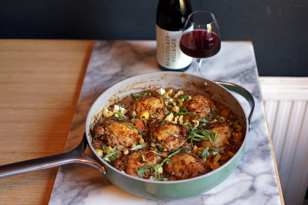 Wine & Food Killers: Chicken Thighs & Lentils with Tomatoes, Herbs & Olives and Le Grappin Beaujolais-Villages Nature 2019