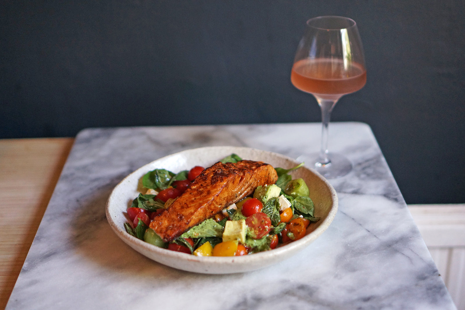Wine & Food Killers: Peruvian-Spiced Salmon with Green Sauce and Tomato Salad and Offbeat Wines Watchtower 2020