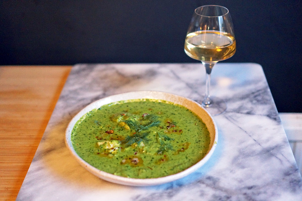 Wine & Food Killers: Spiced Spinach and Wild Garlic Soup with Poached Haddock and Matthias Warnung Whitey Weisswein