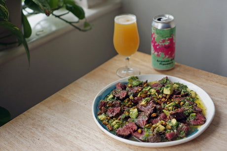 The Beer Lover’s Table: Skirt Steak with Avocado Herb Salsa & Toasted Pistachios and Cloudwater Aromas & Flavours IPA