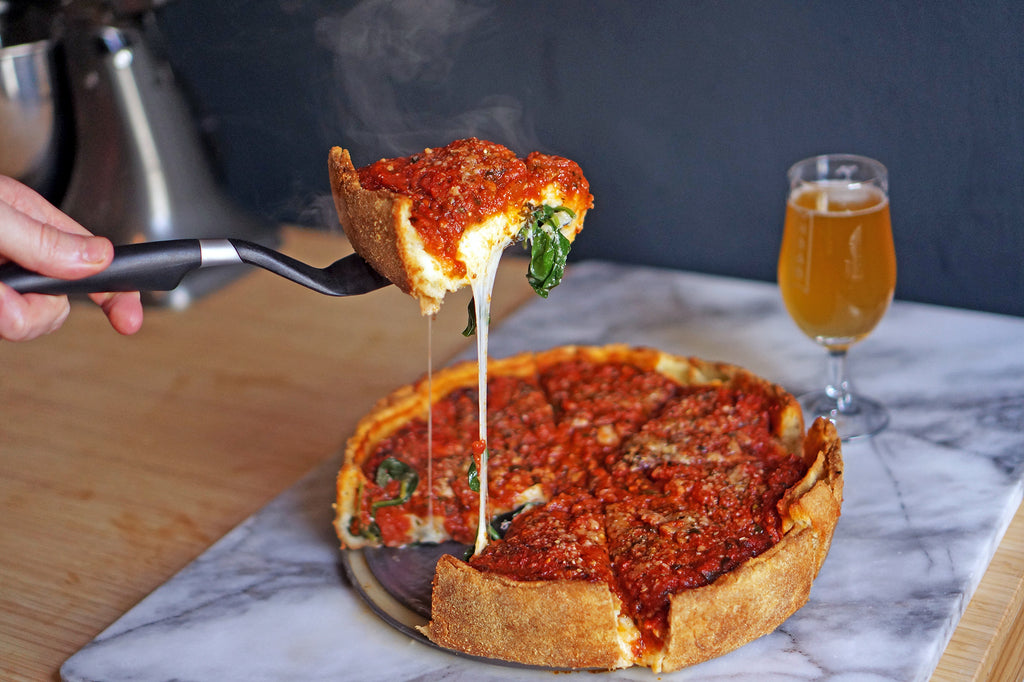 The Beer Lover's Table: Chicago-Style Stuffed Pizza and Utopian Brewing Now We Are Two Export Kellerbier
