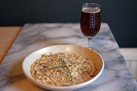 The Beer Lover's Table: Gorgonzola Risotto with Caramelised Shallots and Radicchio and Elusive Brewing Sunset City American Barley Wine