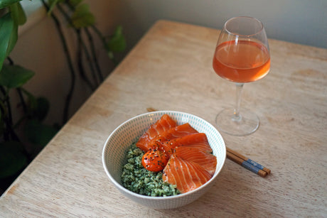 Wine & Food Killers: Soy-Cured Salmon Sashimi and Egg Yolks with Herb Rice and Domaine Durrmann Rosé de Pinot Noir Nature 2019