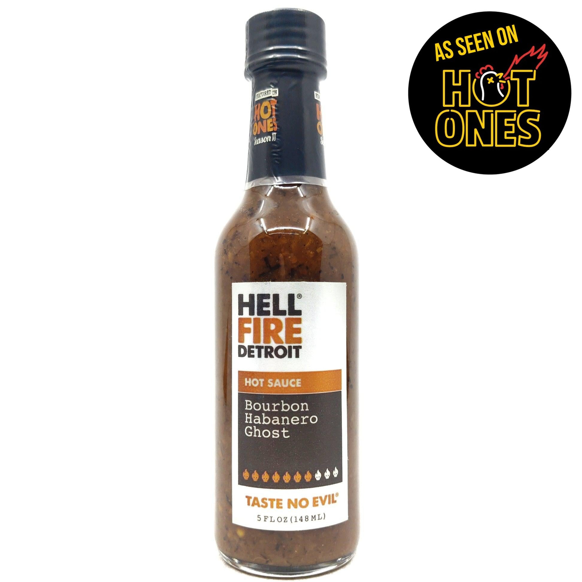 Hell Fire Detroit Bourbon Habanero Ghost Hot Sauce (118ml)-Hop Burns & Black