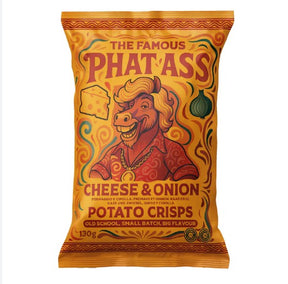Phat Ass Cheese & Onion Potato Crisps (130g)-Hop Burns & Black