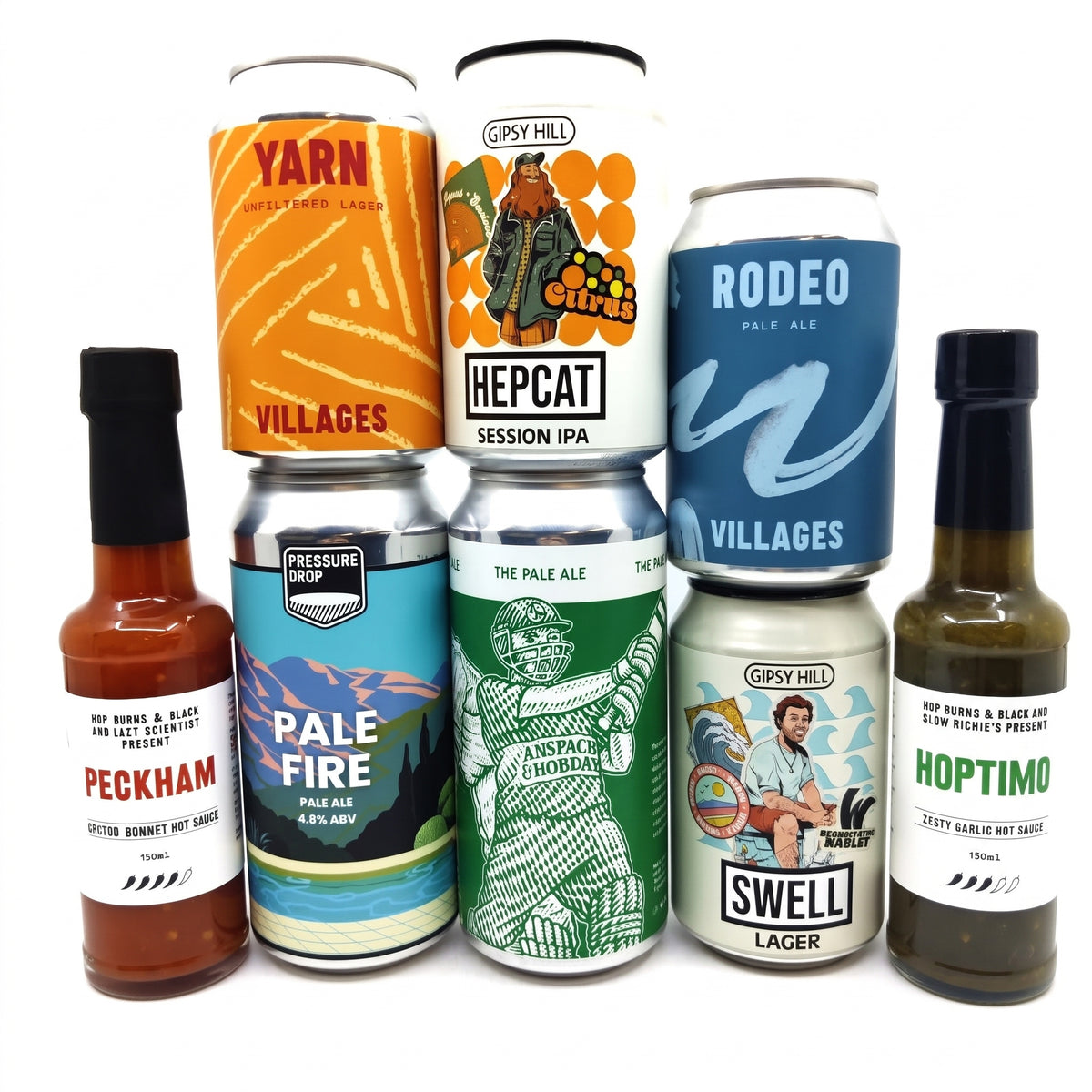 Beers & Hot Sauce gift pack (6x cans + 2 HB&B sauces)