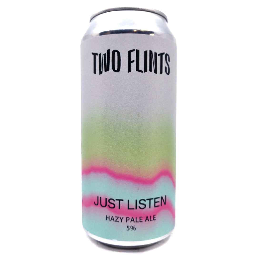 Two Flints Just Listen Hazy Pale Ale 5% (440ml can)-Hop Burns & Black