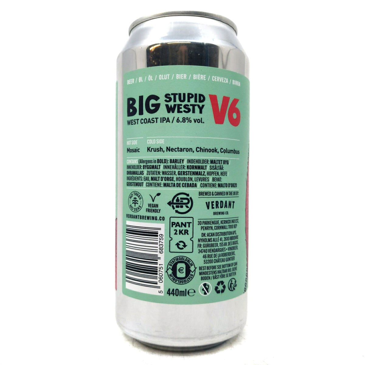 Verdant Big Stupid Westy V6 West Coast IPA 6.8% (440ml can)-Hop Burns & Black