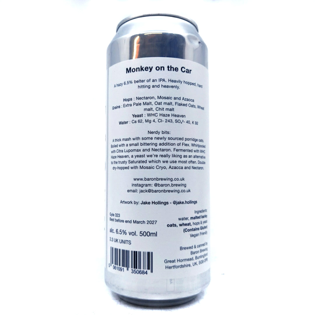 Baron Brewing Monkey On the Car IPA 6.5% (500ml can)-Hop Burns & Black