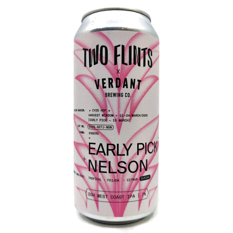 Two Flints x Verdant Early Pick Nelson DDH West Coast IPA 7% (440ml can)-Hop Burns & Black
