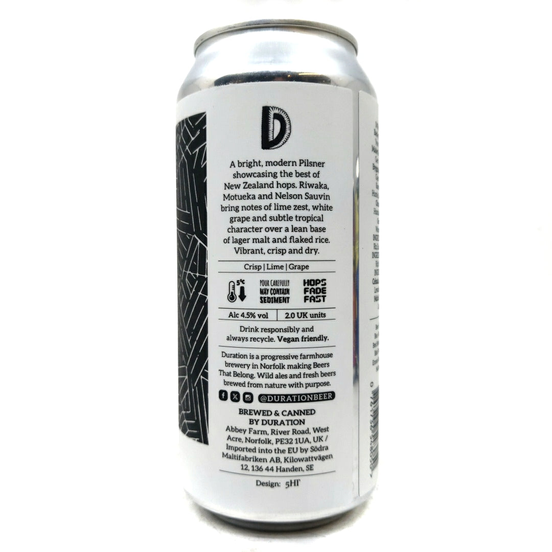 Duration Fern Pilsner 4.5% (440ml can)-Hop Burns & Black