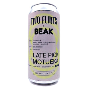 Two Flints x Beak Late Pick Motueka DDH Hazy IPA 7% (440ml can)-Hop Burns & Black