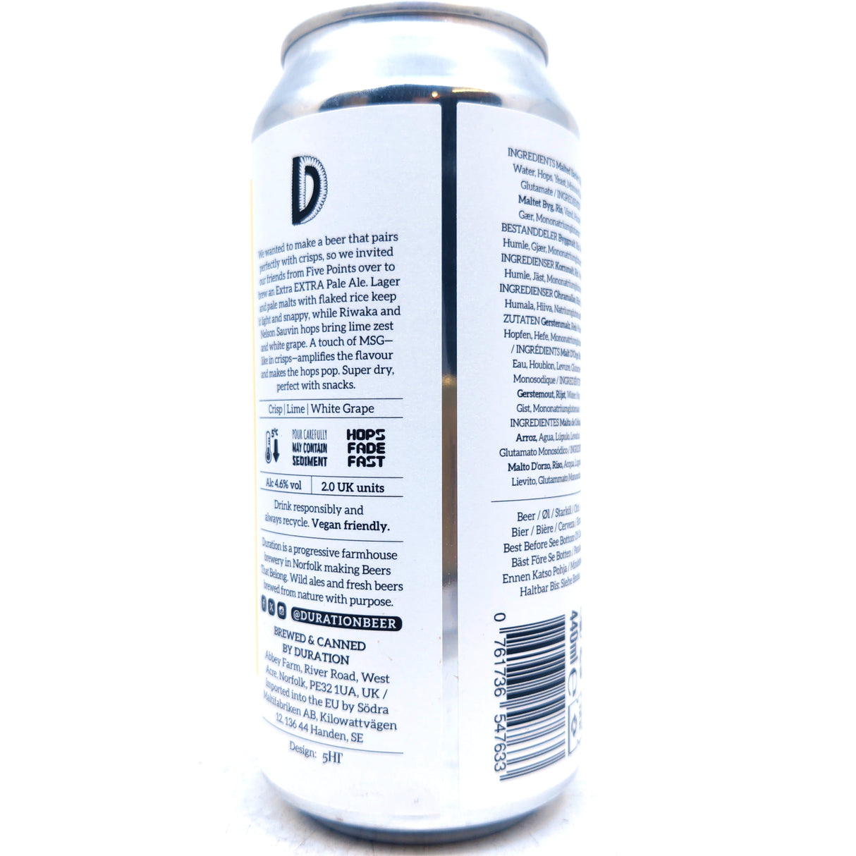Duration x Five Points Crisps Extra Extra Pale Ale 4.6% (440ml can)-Hop Burns & Black