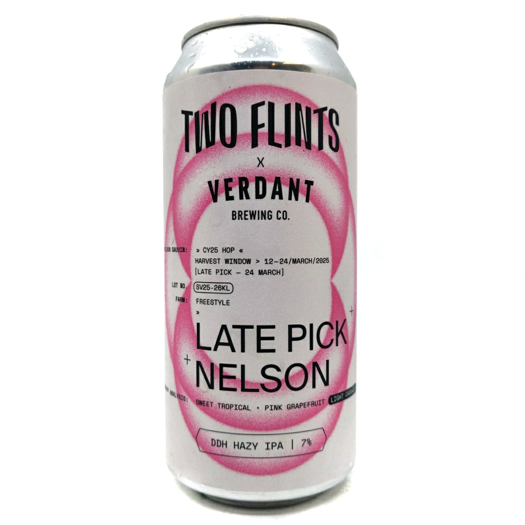 Two Flints x Verdant Late Pick Nelson DDH Hazy IPA 7% (440ml can)-Hop Burns & Black