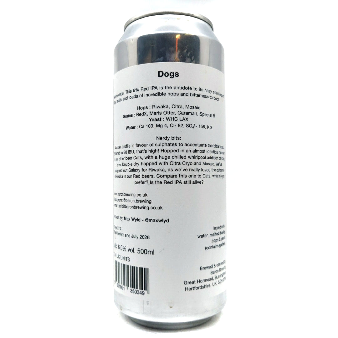 Baron Brewing Dogs Red IPA 6% (500ml can)-Hop Burns & Black