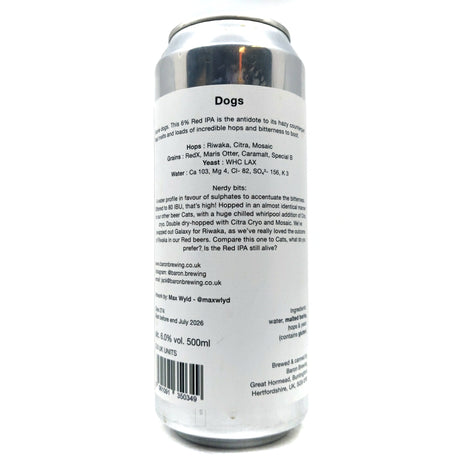 Baron Brewing Dogs Red IPA 6% (500ml can)-Hop Burns & Black