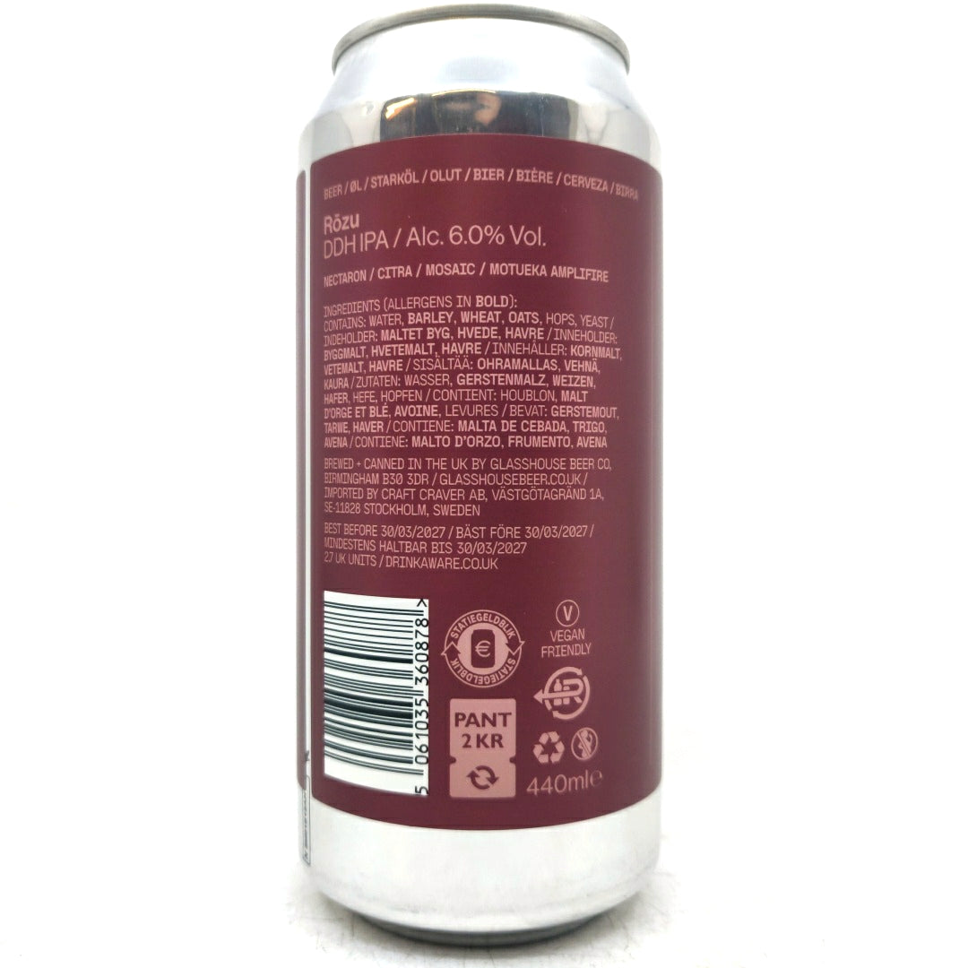 GlassHouse Rozu DDH IPA 6% (440ml can)-Hop Burns & Black