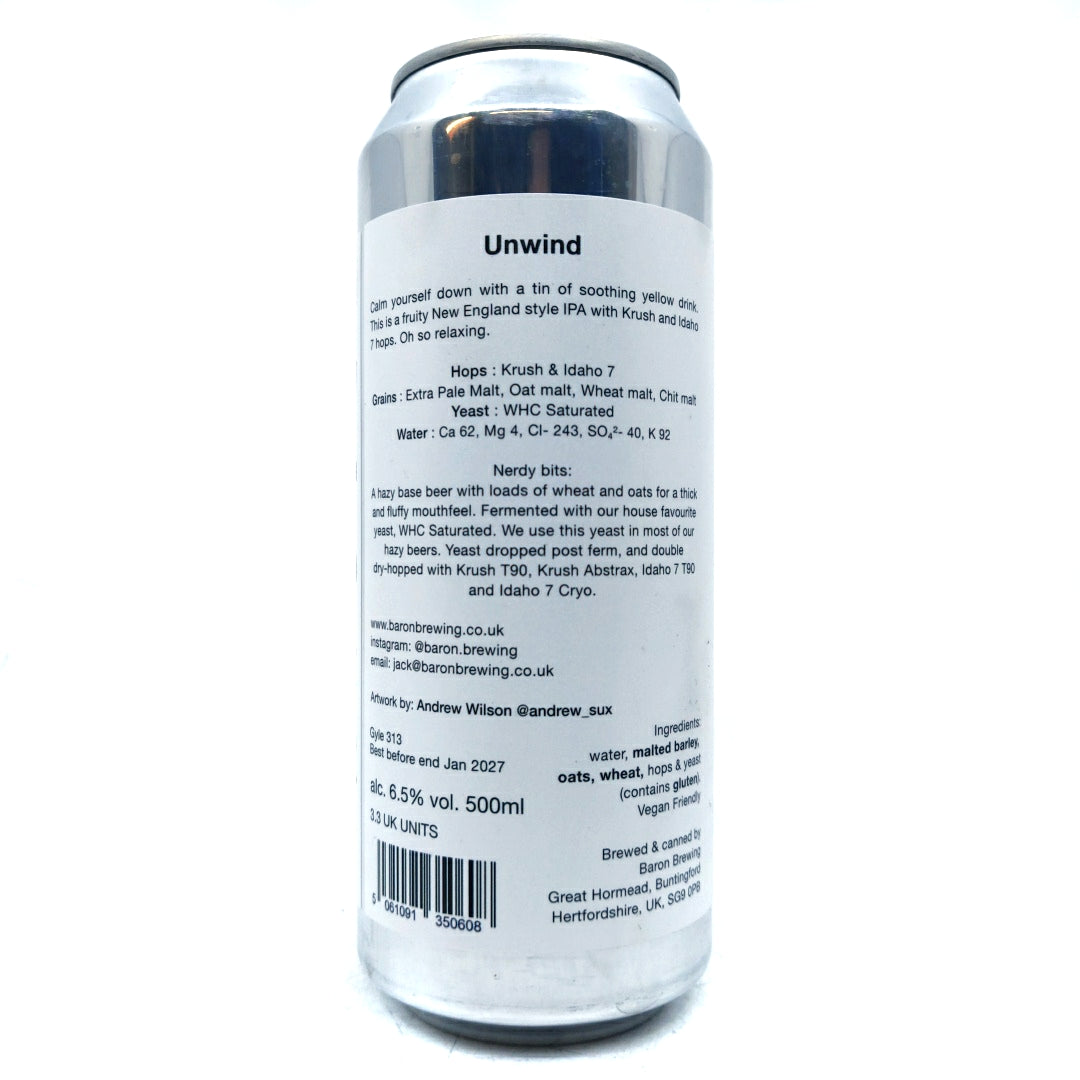 Baron Brewing Unwind IPA 6.5% (500ml can)-Hop Burns & Black