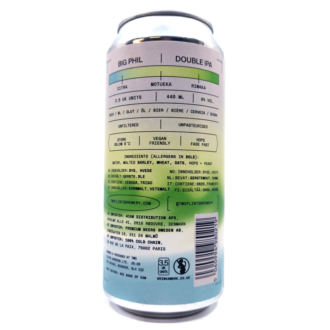 Two Flints Big Phil Double IPA 8% (440ml can)-Hop Burns & Black