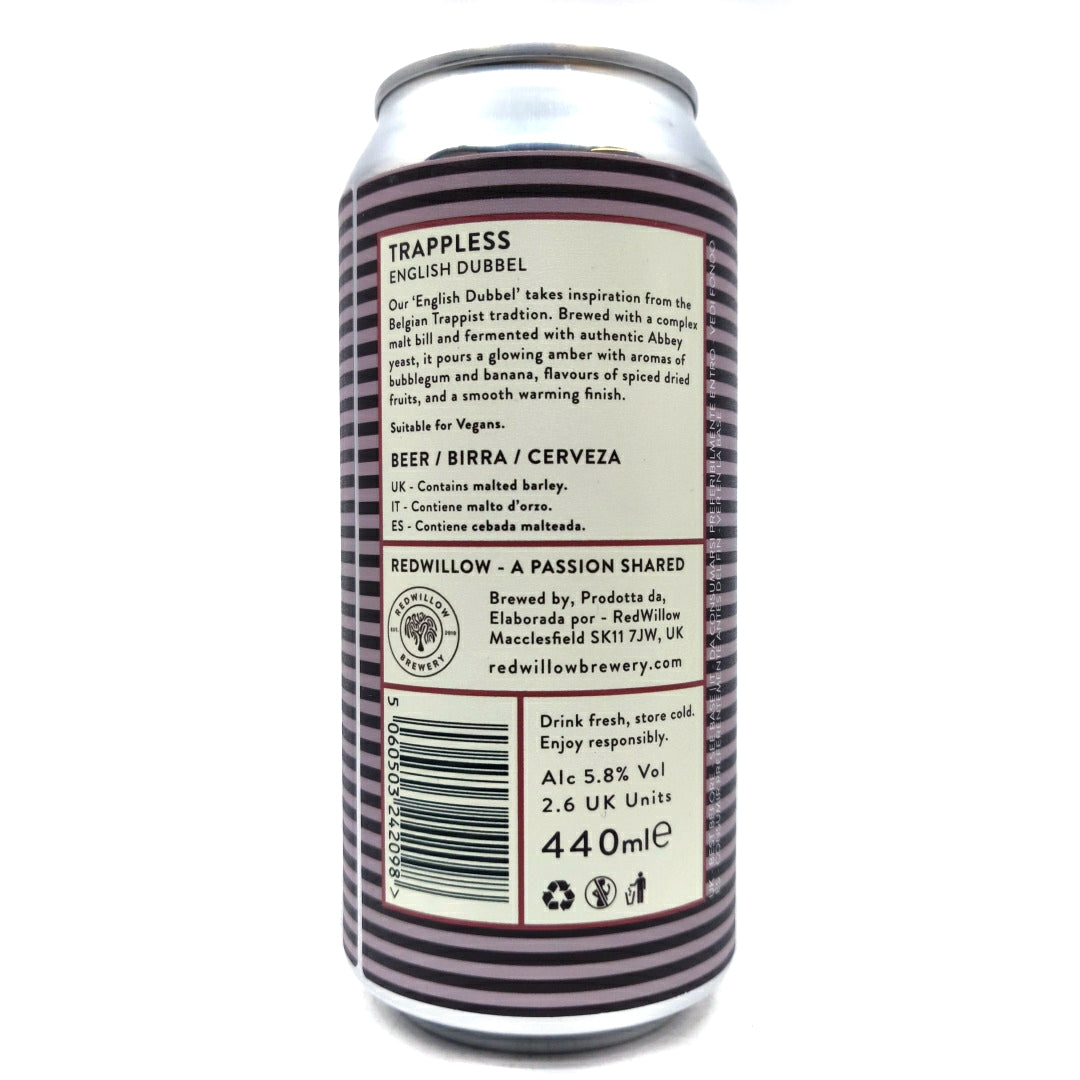 Redwillow Trappless English Dubbel 5.8% (440ml can)-Hop Burns & Black