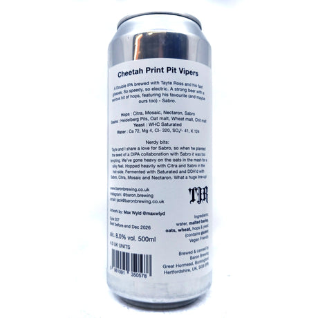 Baron Brewing Cheetah Print Pit Vipers Double IPA 8% (500ml can)-Hop Burns & Black