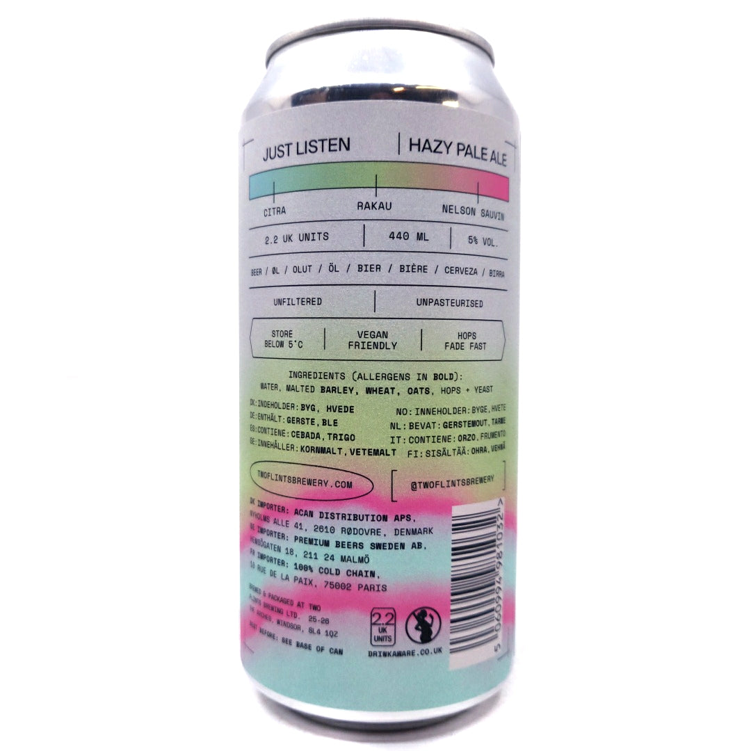 Two Flints Just Listen Hazy Pale Ale 5% (440ml can)-Hop Burns & Black