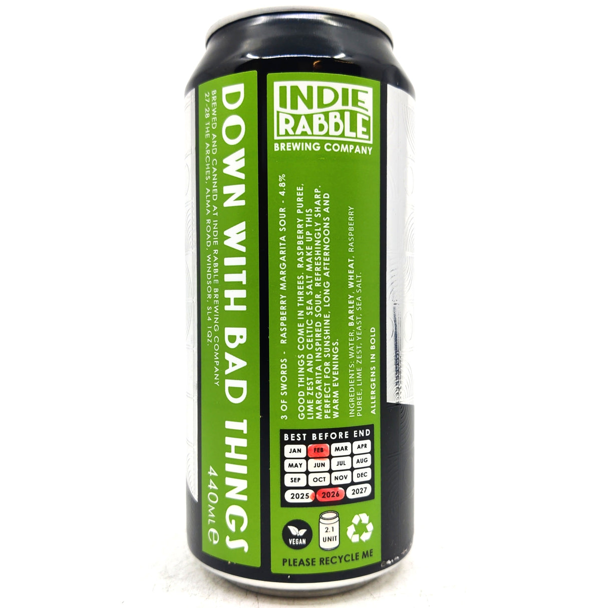 Indie Rabble Three Of Swords Raspberry Margarita Sour 4.8% (440ml can)-Hop Burns & Black