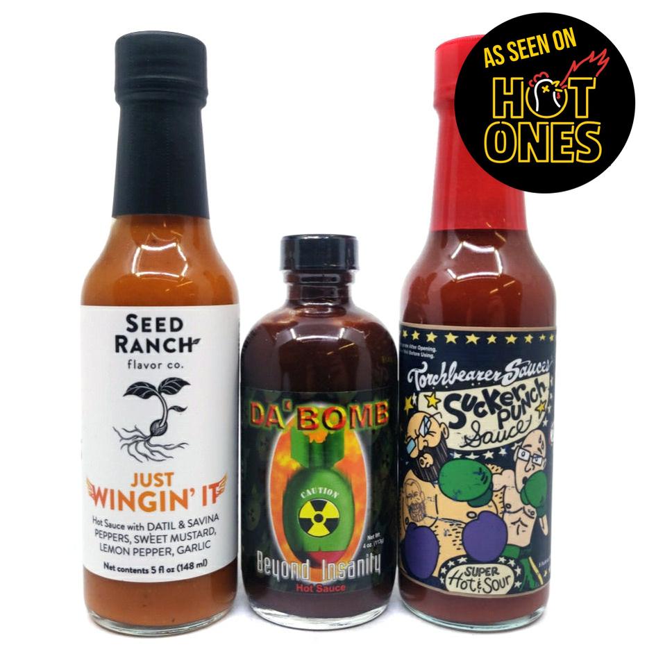 Hot Ones Hot Sauce Season 27 Da Bomb Beyond Insanity Pack (3 sauces)-Hop Burns & Black