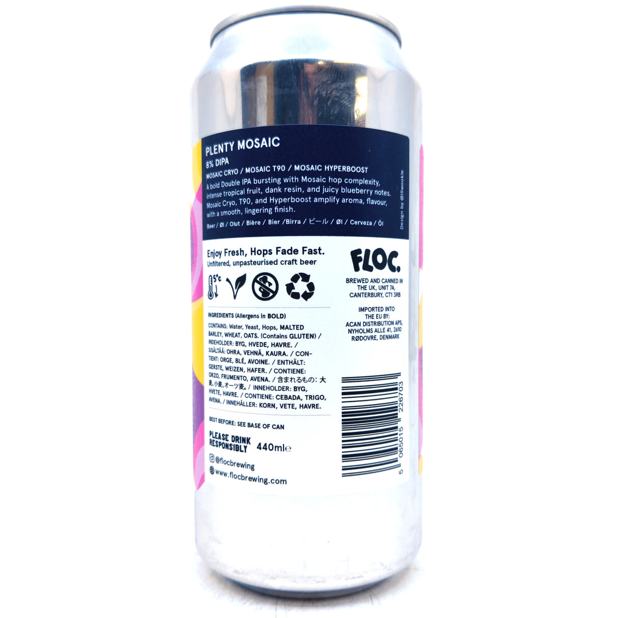 Floc Brewing Plenty Mosaic Double IPA 8% (440ml can)-Hop Burns & Black