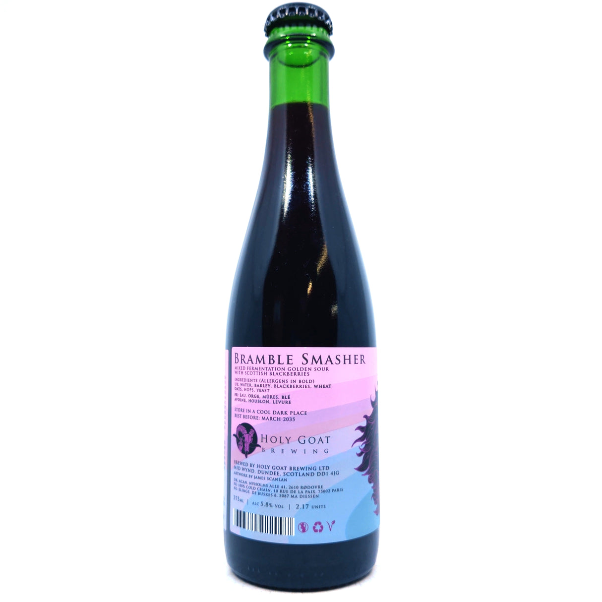 Holy Goat Bramble Smasher Mixed Fermentation Golden Sour with Scottish Blackberries 5.8% (375ml)-Hop Burns & Black