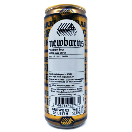 Newbarns Barrel Aged Plain Dark Beer Strong Export Stout 11% (330ml can)-Hop Burns & Black