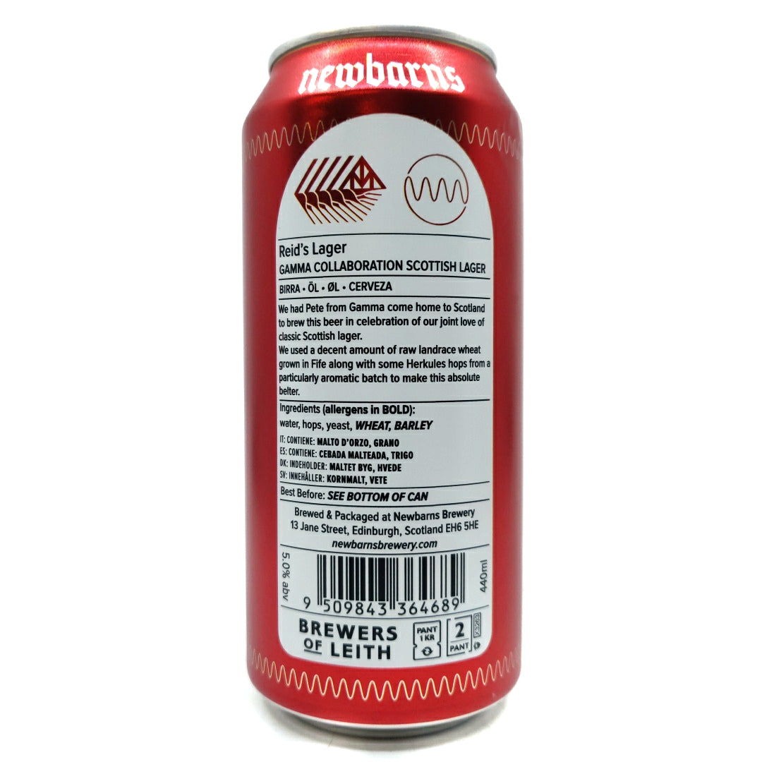 Newbarns x Gamma Reid's Lager 5% (440ml can)-Hop Burns & Black