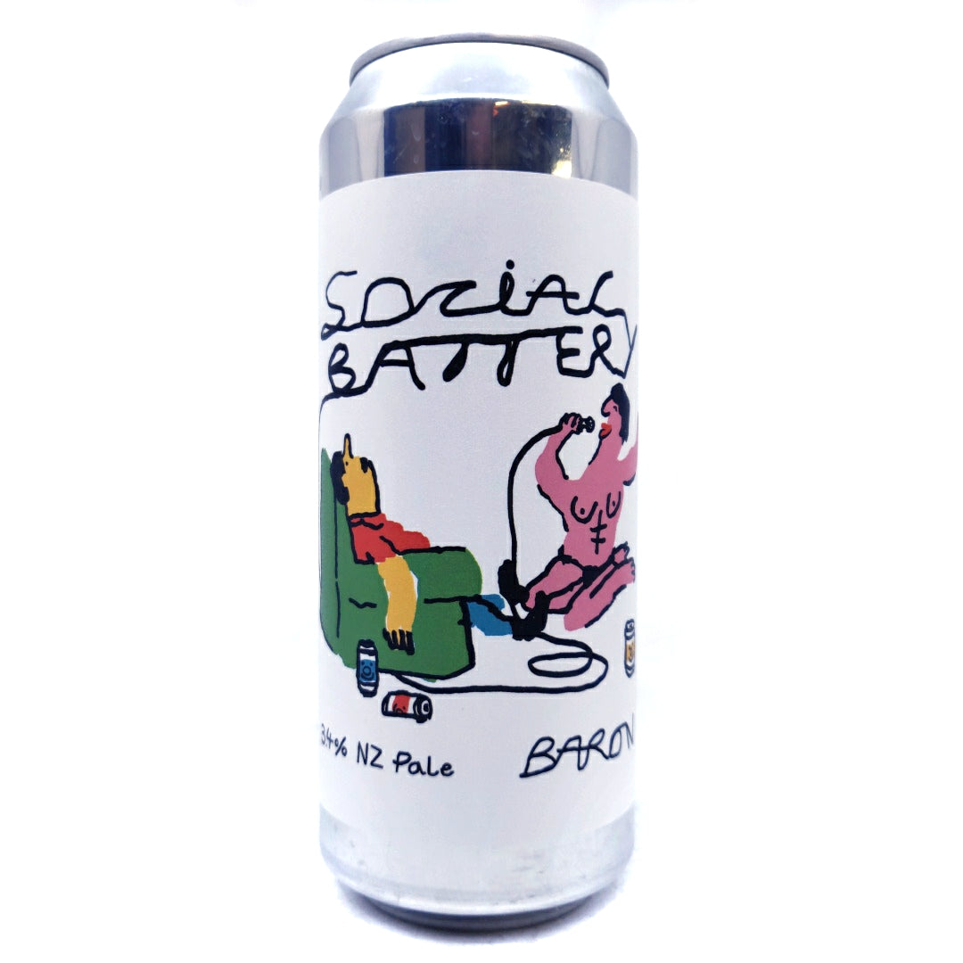 Baron Brewing Social Battery NZ Pale 3.4% (500ml can)-Hop Burns & Black