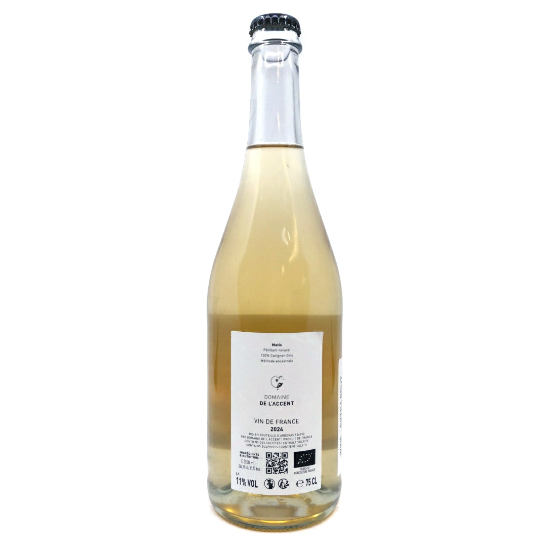Domaine de l'Accent Matis Pet Nat 2024 11% (750ml)-Hop Burns & Black