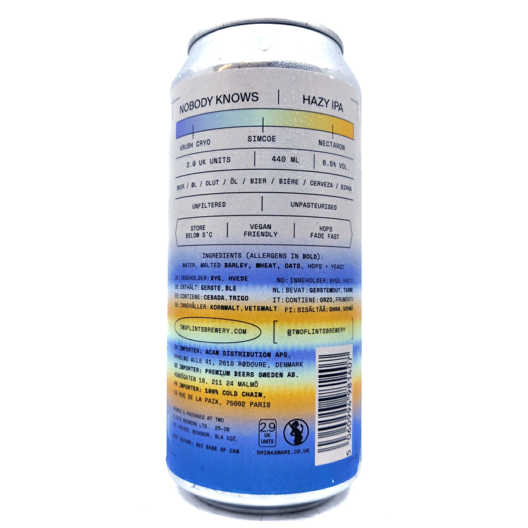 Two Flints Nobody Knows Hazy IPA 6.5% (440ml can)-Hop Burns & Black