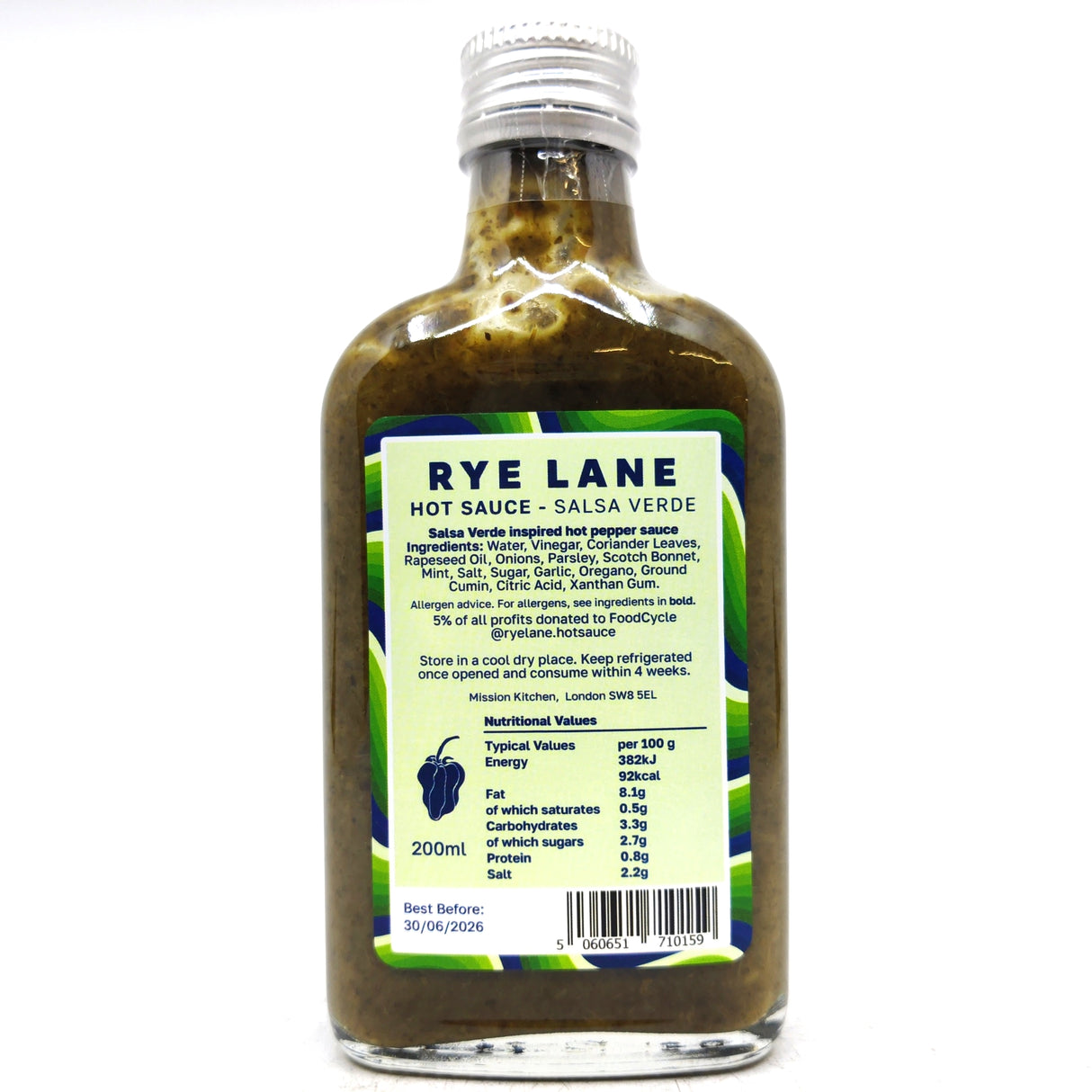 Rye Lane Salsa Verde Hot Sauce (200ml)-Hop Burns & Black