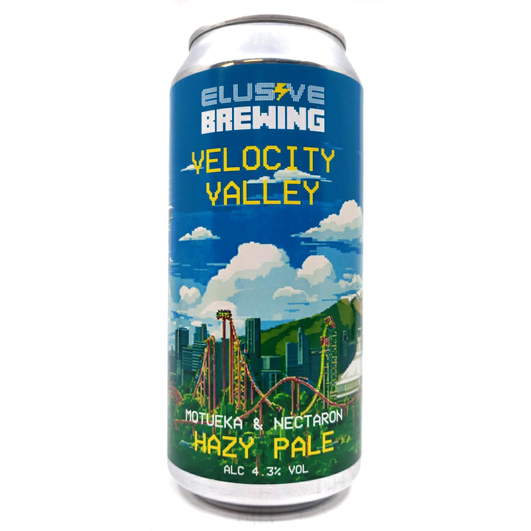 Elusive Brewing Velocity Valley Hazy Pale Ale 4.3% (440ml can)-Hop Burns & Black