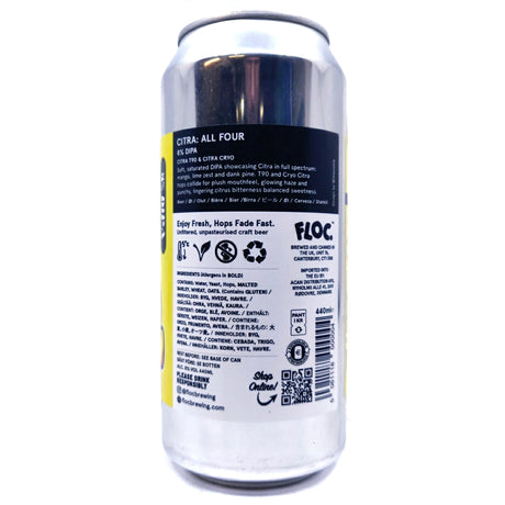 Floc Brewing Citra All Four DDH Double IPA 8% (440ml can)-Hop Burns & Black